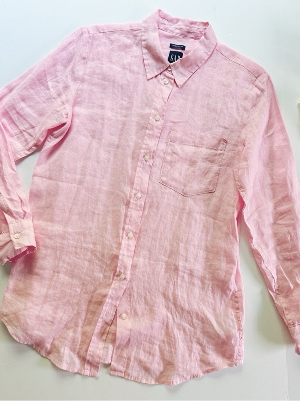 NEW Gap Linen Boyfriend Shirt Relaxed Fit Pink XS - Picture 7 of 10